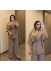 Taş Rengi Tensel Gömlek Pantolon Takım