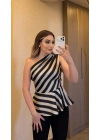 Zebra Desen Tek Omuz Bluz