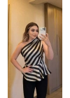 Zebra Desen Tek Omuz Bluz