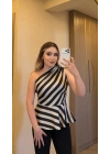 Zebra Desen Tek Omuz Bluz