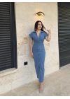 Buz Mavisi Denim Elbise