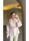 Toz Pembe Kemerli Modal Gömlek