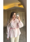 Toz Pembe Kemerli Modal Gömlek