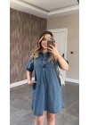 Yıkamalı Mavi Denim Elbise