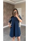 Koyu Mavi Denim Elbise