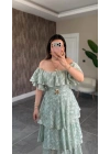 Mint Katkatlı Fırfırlı Elbise