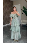 Mint Katkatlı Fırfırlı Elbise