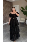 Siyah Katkatlı Fırfırlı Elbise