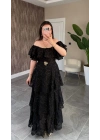 Siyah Katkatlı Fırfırlı Elbise