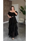 Siyah Katkatlı Fırfırlı Elbise
