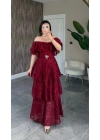 Bordo Katkatlı Fırfırlı Elbise