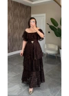 Acı Kahve Katkatlı Fırfırlı Elbise