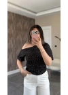 Siyah Puantiye Desenli Bluz