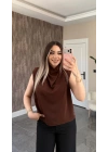 Kahverengi Degaje Yaka Bluz