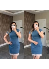 Dantel Detaylı Denim Elbise