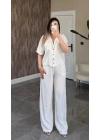 Beyaz Tensel Gömlek Pantolon Takım
