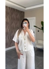 Beyaz Tensel Gömlek Pantolon Takım