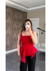 Kırmızı Asimetrik Bluz