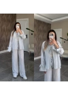 Mavi Çizgili Keten Takım