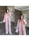 Pembe Çizgili Keten Takım