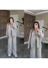 Antrasit Çizgili Keten Takım