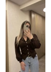 Acı Kahve Kolu Tül Bluz