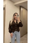 Acı Kahve Kolu Tül Bluz