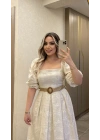 Bej Kemerli Brode Elbise