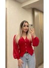 Kırmızı Kolu Tül Bluz