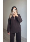 Oysh Yarım Fermuarlı Modal Eşofman Takımı Acı Kahve