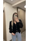 Siyah Kolu Tül Bluz