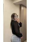 Siyah Kolu Tül Bluz