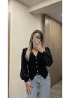 Siyah Kolu Tül Bluz