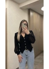 Siyah Kolu Tül Bluz
