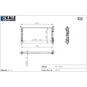 KALE Su Radyatörü (2 Sıra Al+pl Musursuz Tip) - Fiat / Alfa / Lancia 0126222AL