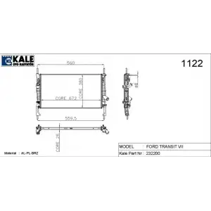 KALE Su Radyatörü (Klimasız 672x358x26) - Ford 0222291AB