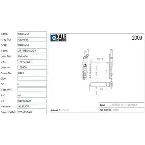 KALE Kalorifer Radyatörü ((Bakir Borulu) [Mekanik] [235x156x40]) - Renault / Dacia 0584862AL