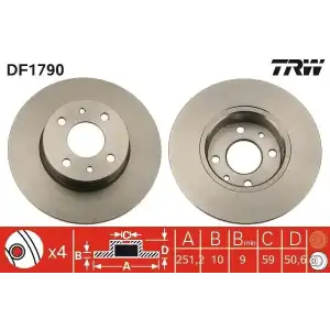TRW Fren Diski Arka (Takım 251mm (Düz)) - Fiat / Alfa / Lancia DF1790