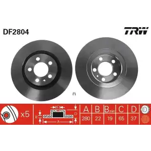 TRW Fren Diski Ön (17936 / Ddf928 (Takım Fiyat)) - VW Grubu (VW/Audi/Seat/Skoda) DF2804