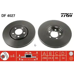 TRW Fren Diski Ön (Ddf1221 (Takım Fiyat)) - VW Grubu (VW/Audi/Seat/Skoda) DF4027