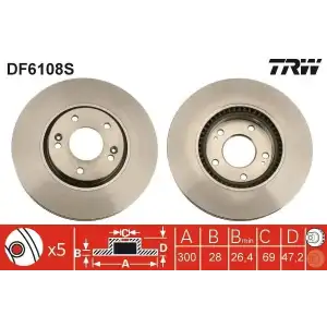 TRW Fren Diski Ön (: 300 X 5 Havalı 517122l500 - 517120z000) - Kore Araçları (Hyundai/Kia) DF6108S