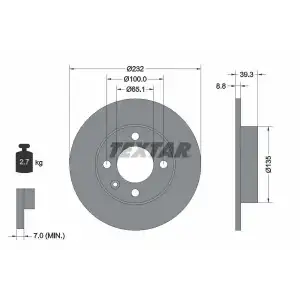 TEXTAR Fren Diski Arka (22876-ddf1233-df4062 (Adet Fiyat)) - VW Grubu (VW/Audi/Seat/Skoda) TX 92098203
