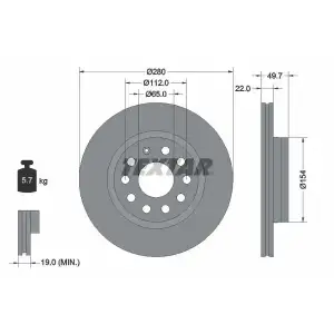TEXTAR Fren Diski Ön (22904 / Ddf1223 (Adet Fiyat)) - VW Grubu (VW/Audi/Seat/Skoda) TX 92120705