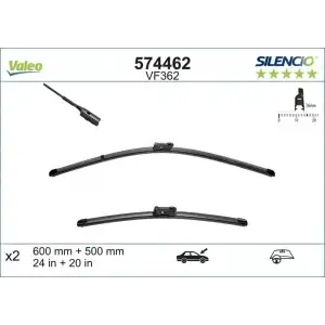 VALEO Silecek Süpürgesi Ön Takım (( 600 / 500 MM ) (MUZ Tipi)) - VW Grubu (VW/Audi/Seat/Skoda) 574462