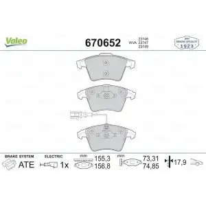 VALEO Fren Balatası Ön (670652) - VW Grubu (VW/Audi/Seat/Skoda)