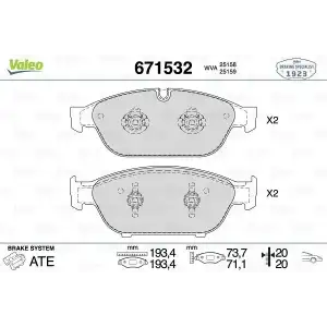 VALEO Fren Balatası Ön (Gdb1883 / Fdb4397) - VW Grubu (VW/Audi/Seat/Skoda) 671532
