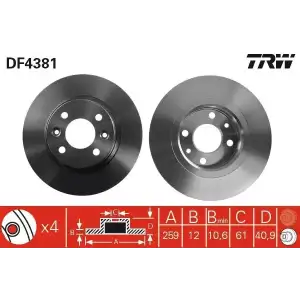 TRW Fren Diski Ön (Takım 259 MM Düz) - Renault / Dacia DF4381