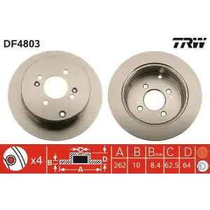 TRW Fren Diski Arka (Adet : 262 X 4 Düz) - Kore Araçları (Hyundai/Kia) DF4803