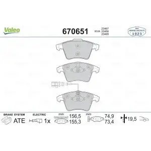 VALEO Fren Balatası Ön (Gdb1555 / Fdb1526) - VW Grubu (VW/Audi/Seat/Skoda) 670651
