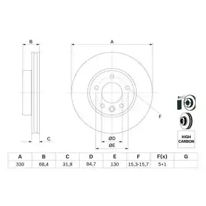 BOSCH Fren Diski Ön (Sol Df4764 (Adet Fiyat)) - VW Grubu (VW/Audi/Seat/Skoda) 0986479248